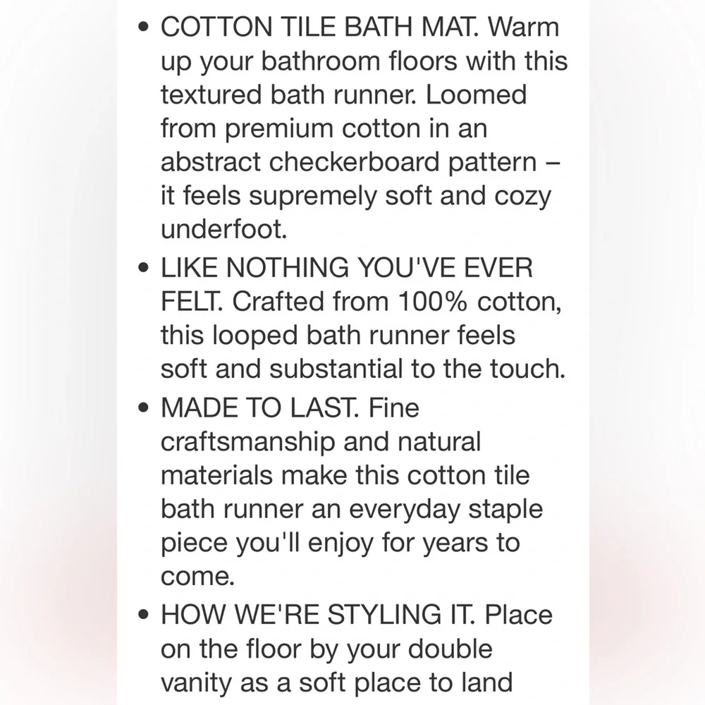 PARACHUTE NWT cotton tile bath runner -cove -31x19